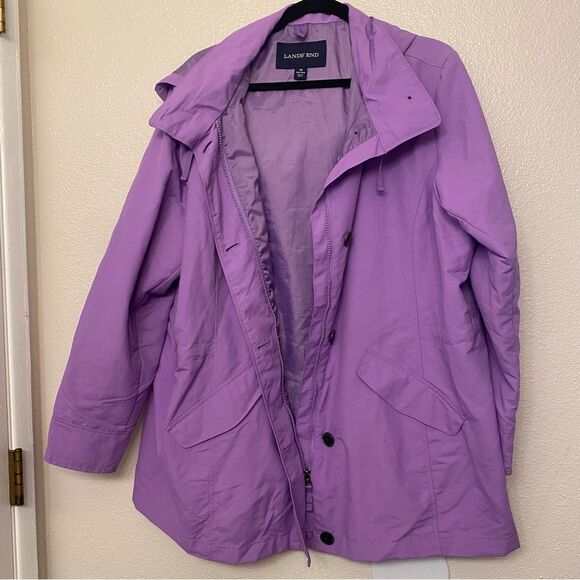 Land’s End women’s lavender purple nylon hooded jacket coat plus size squall 1X - Picture 3 of 12